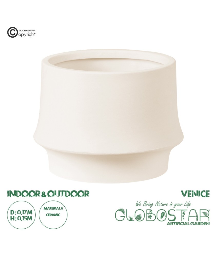 GloboStar® Artificial Garden VENICE 20448 Πήλινο Κεραμικό Κασπώ Γλάστρα - Flower Pot Μπεζ  Φ17cm x Υ15cm